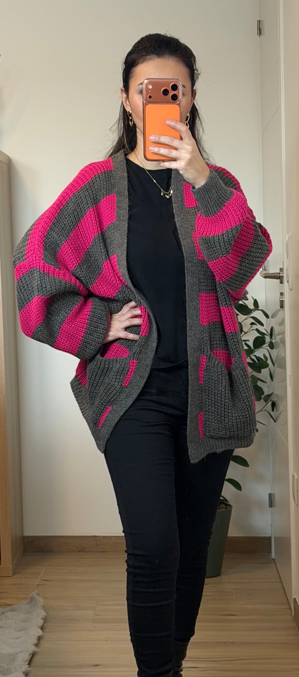 Gilet en maille bi couleur Fuschia