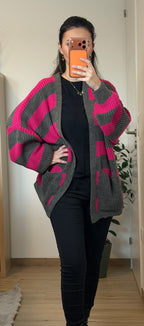 Gilet en maille bi couleur Fuschia