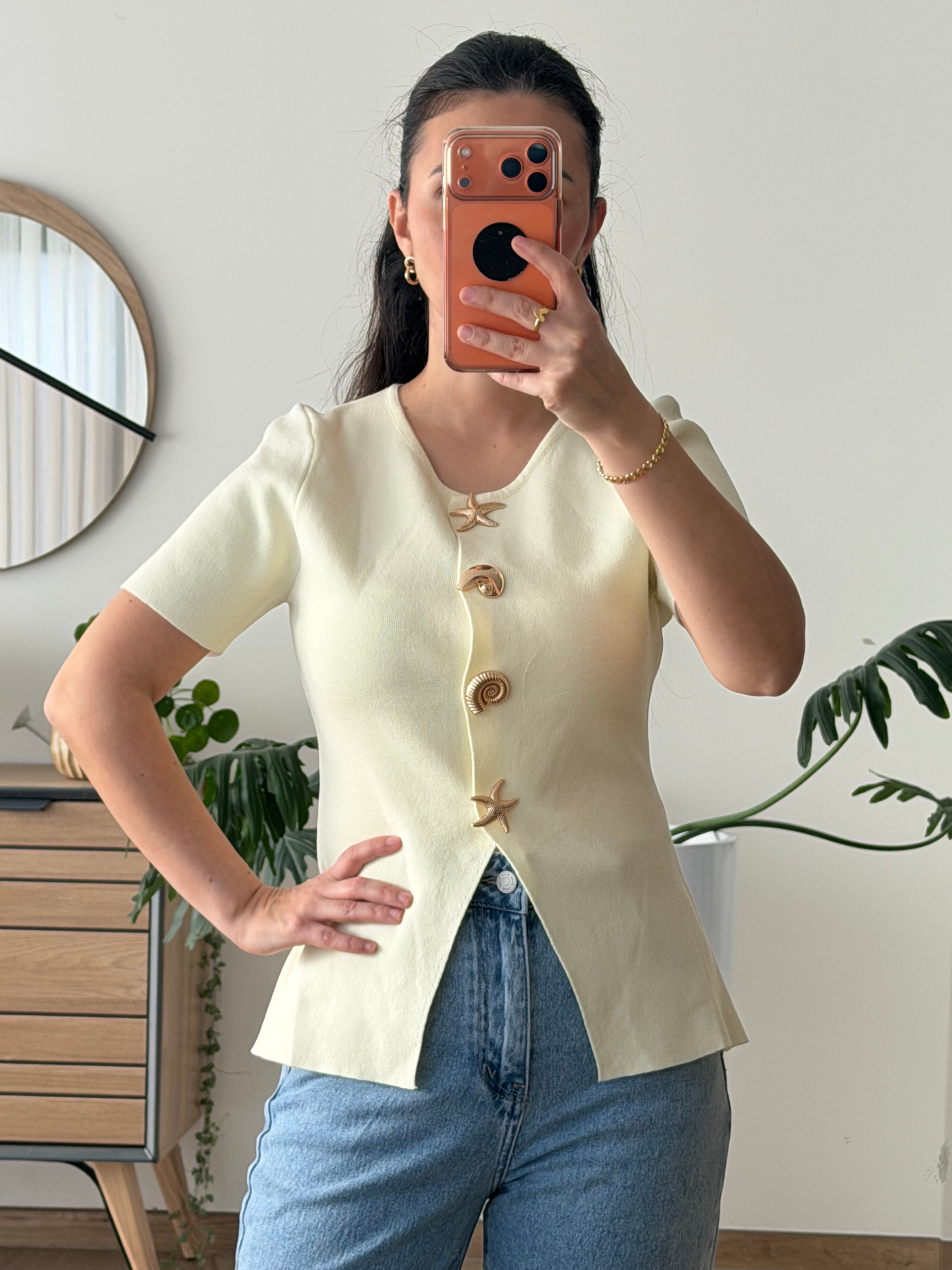 Top coquillage Jaune