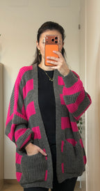 Gilet en maille bi couleur Fuschia