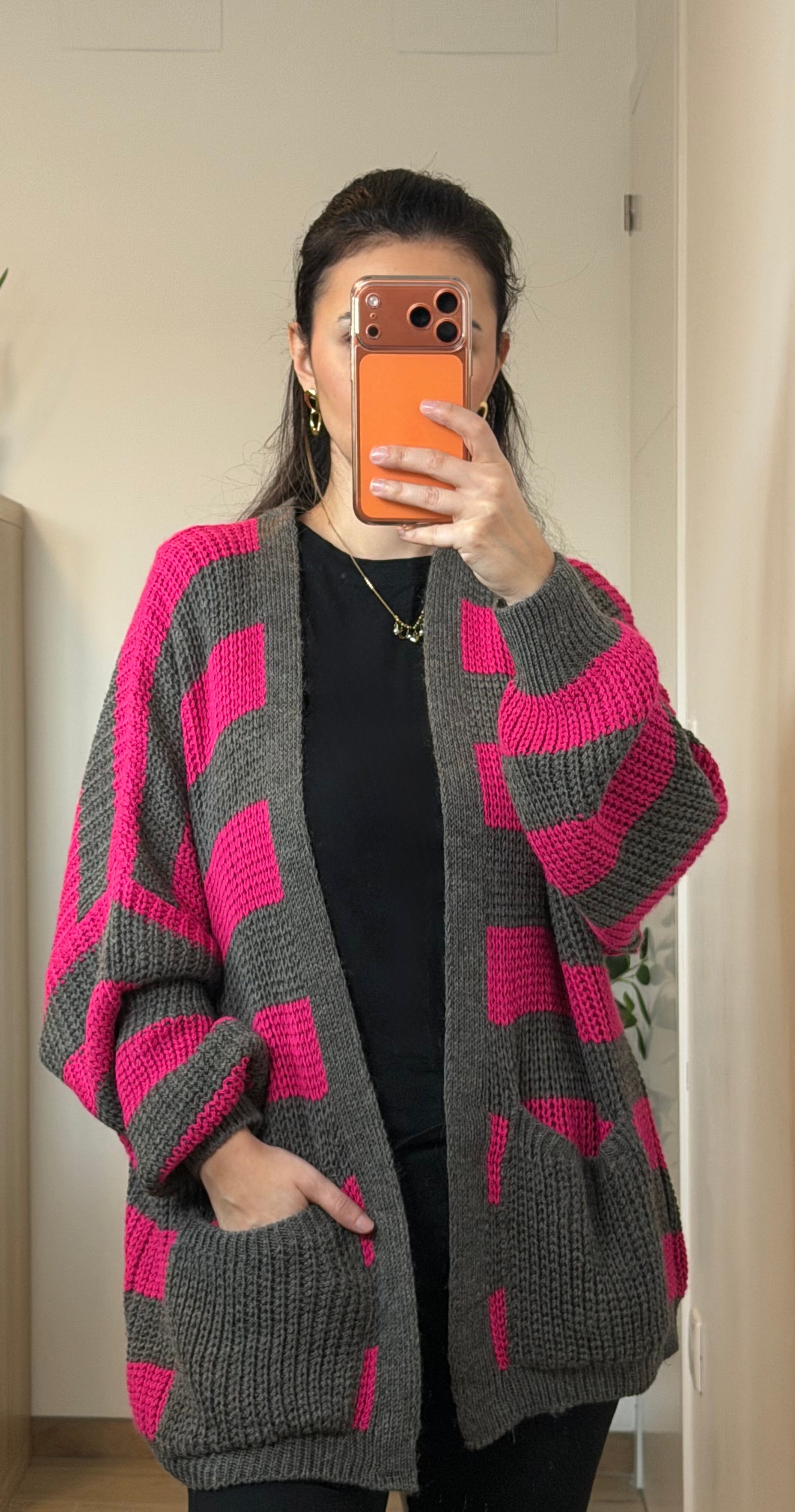 Gilet en maille bi couleur Fuschia