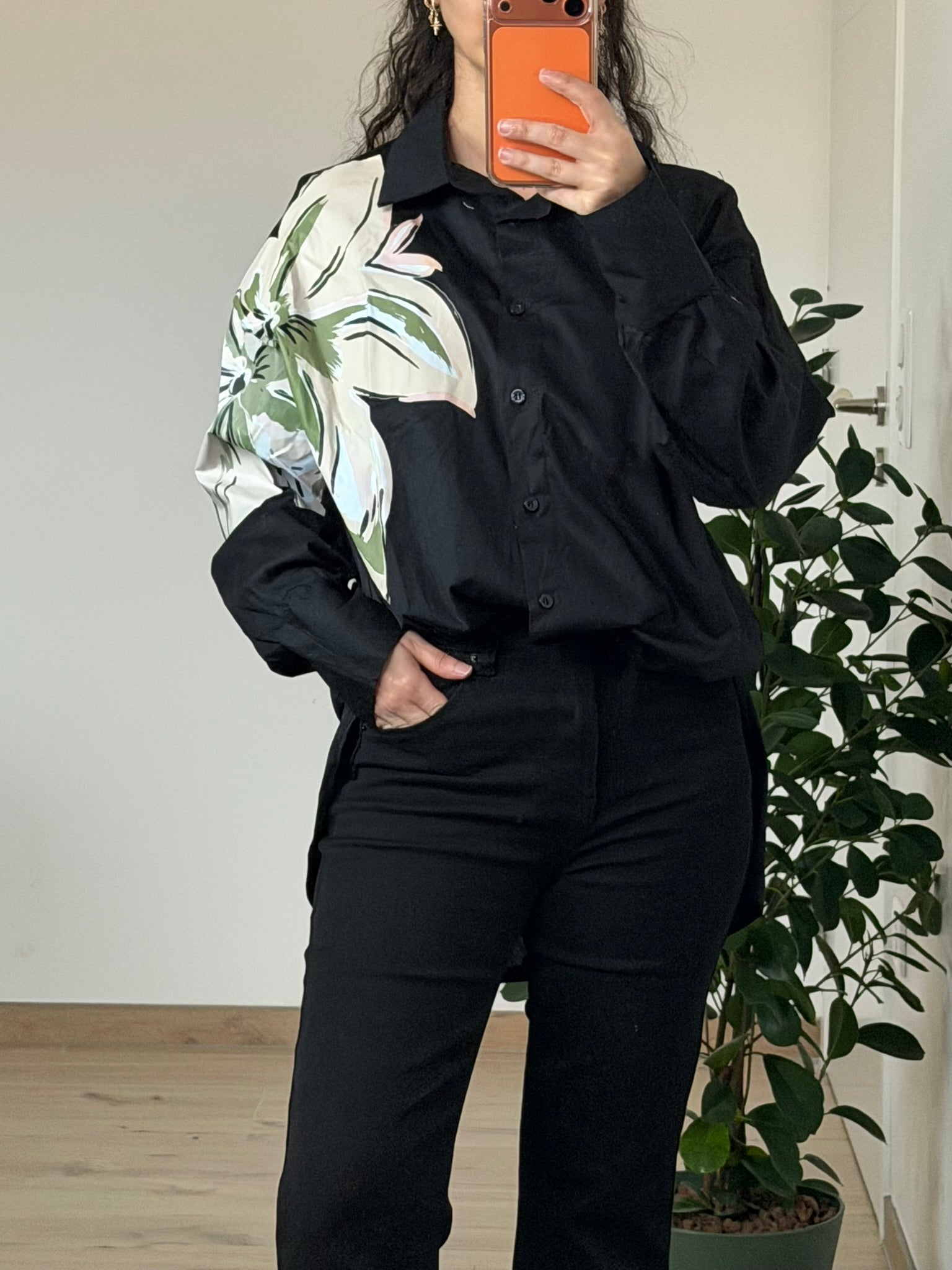 Chemise Flower Noir
